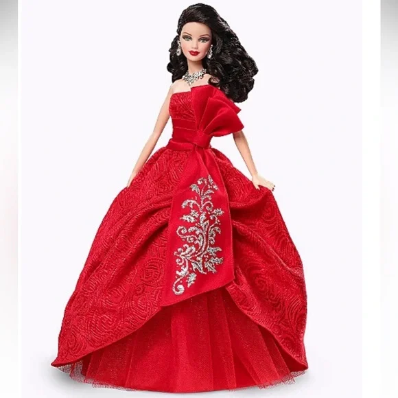 2012 Holiday Barbie Collector Doll Brown Black Brunette Hair Red Dress W3538 NEW
